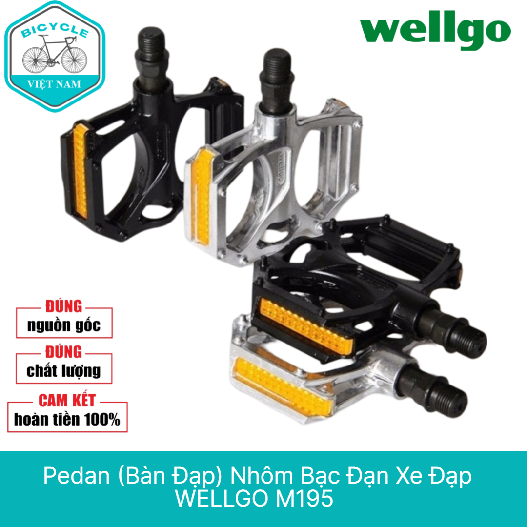 Pedan Bàn Đạp Nhôm Bạc Đạn Xe Đạp WELLGO M195 – Chống Trượt, Giá Rẻ, Dành Cho MTB & Touring