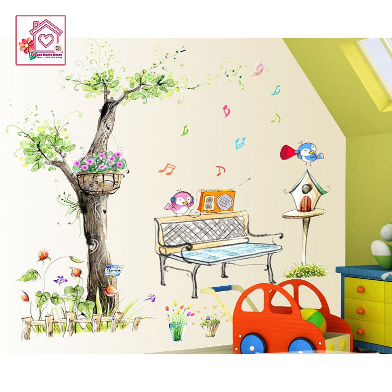 Decal dán tường Khu vườn bé trai bé gái XL7093 trang trí tường phòng khách phòng ngủ - Sticker - Miếng dán tường - Hình dán