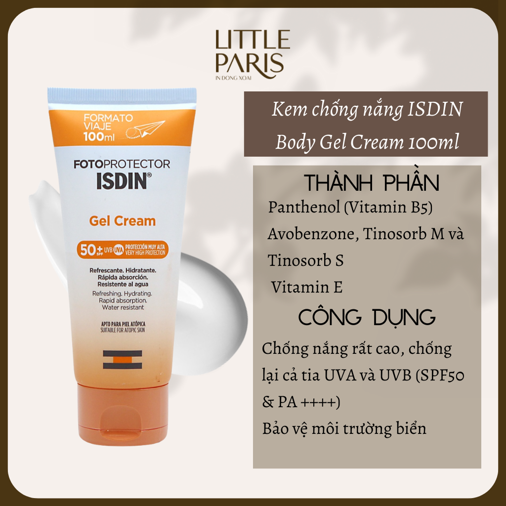 Kem chống nắng body isdin fotoprotector gel cream spf50 + 100ml