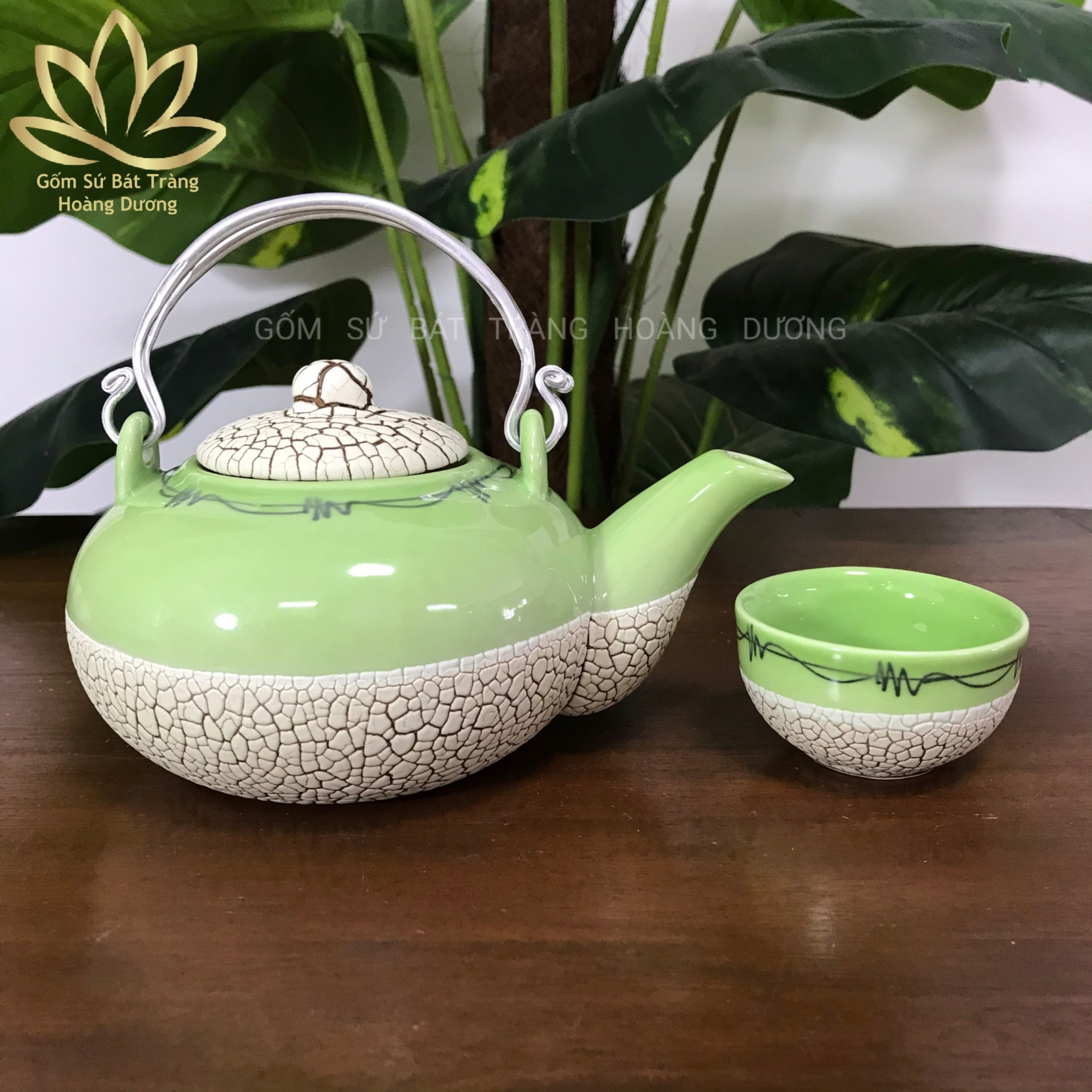 Bộ ấm chén Bát Tràng men rạn RT3 400ml