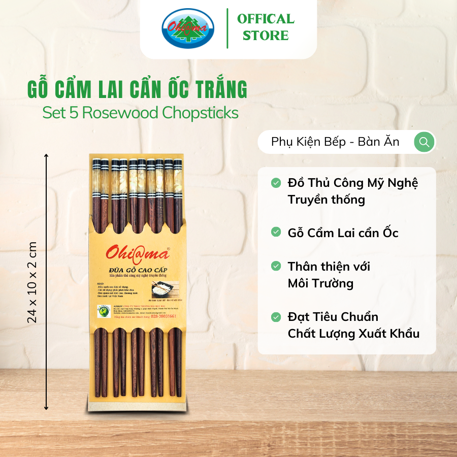 Bộ 5 Đôi Đũa Gỗ Cẩm Lai Cẩn Ốc Trắng Ohiama Rosewood Chopsticks - Đồ Dùng Bàn Ăn, Thủ Công Mỹ Nghệ