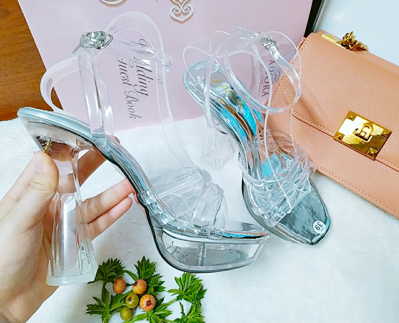 Giày đúp cao gót quai trong đế trong sang trọng kết hợp dạ hội áo dài dự tiệc cực sang cao 13cm