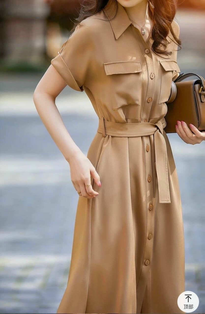 Đầm váy sơ mi kem túi hộp