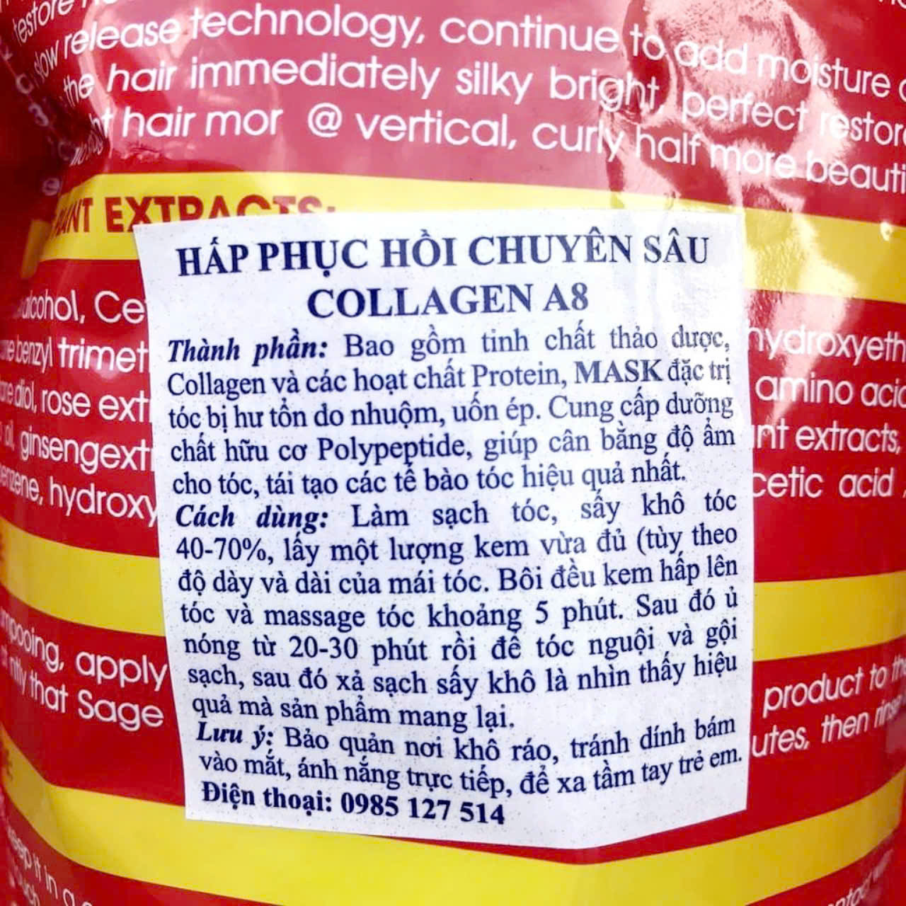 HẤP DẦU Ủ TÓC COLLAGEN A8 600ml CAO CẤP PHỤC HỒI TÓC KHÔ CHẺ NGỌN