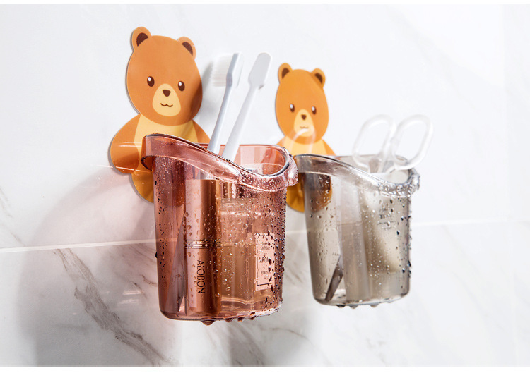 Ly cốc dán tường hình gấu nâu đựng bàn chải, kem đánh răng, đồ dùng nhà tắm - kệ nhà tắm dán tường