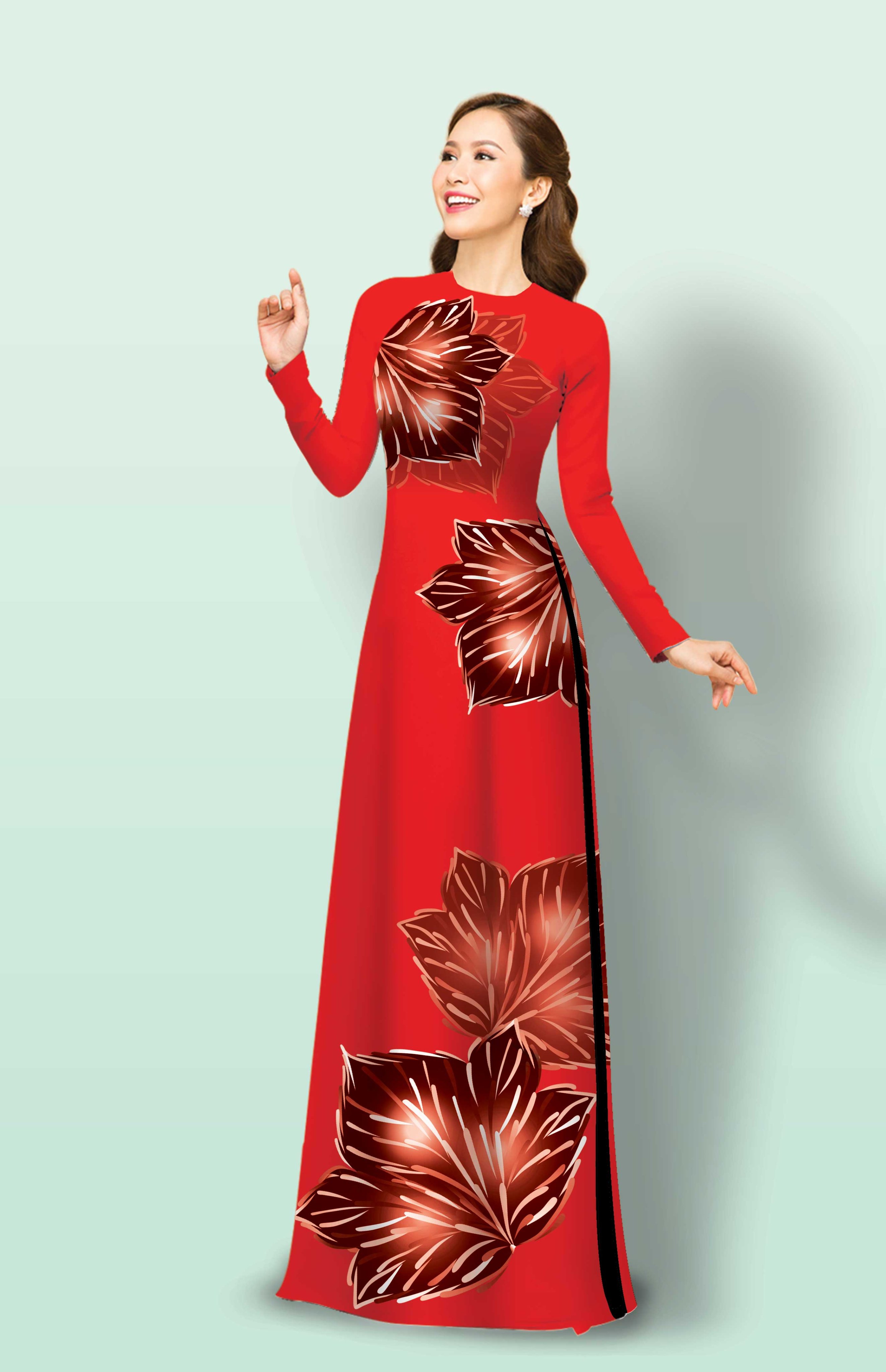 [HCM]ÁO DÀI TRUYỀN THỐNG IN LÁ KIM CAO CẤP - KHÔNG KÈM QUẦN