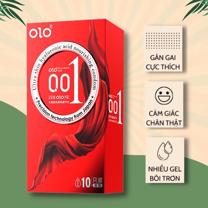 Bao cao su olo 0.01mm siêu mỏng, gân gai, truyền nhiệt tăng cảm giác thin 001 square red - hộp 10 bao