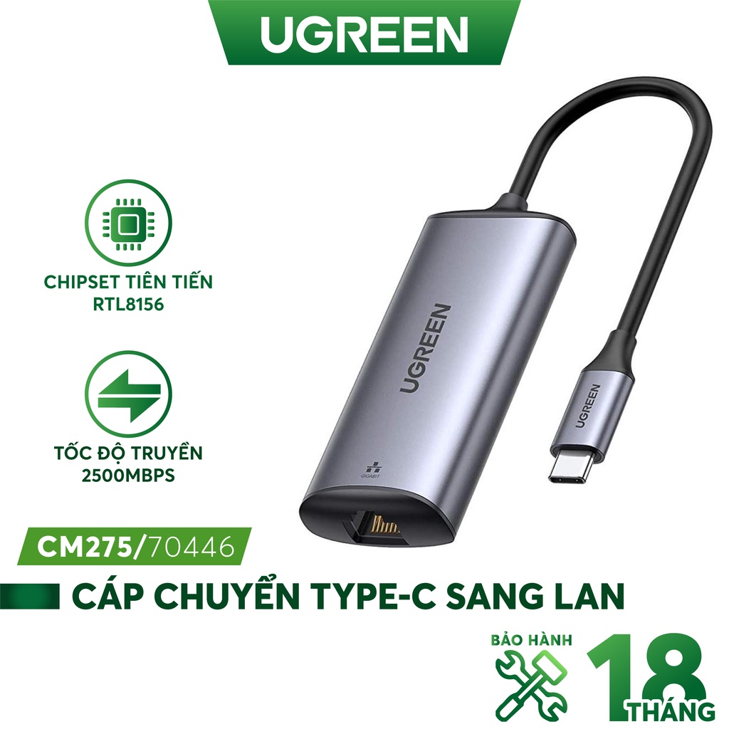 Cáp chuyển usb type-c to lan 2.5gbps ugreen 70446 chính hãng