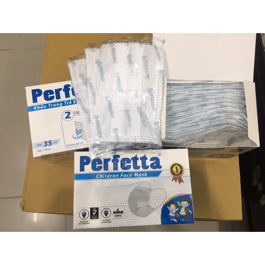 [HCM]Khẩu trang cho bé 3 lớp Perfetta Trẻ Em Trắng (35 Cái/Hộp)