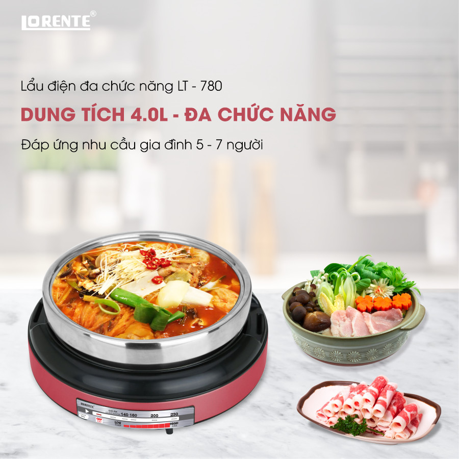 Nồi LẨU NƯỚNG đa năng Lorente LT 780 - 4 lit