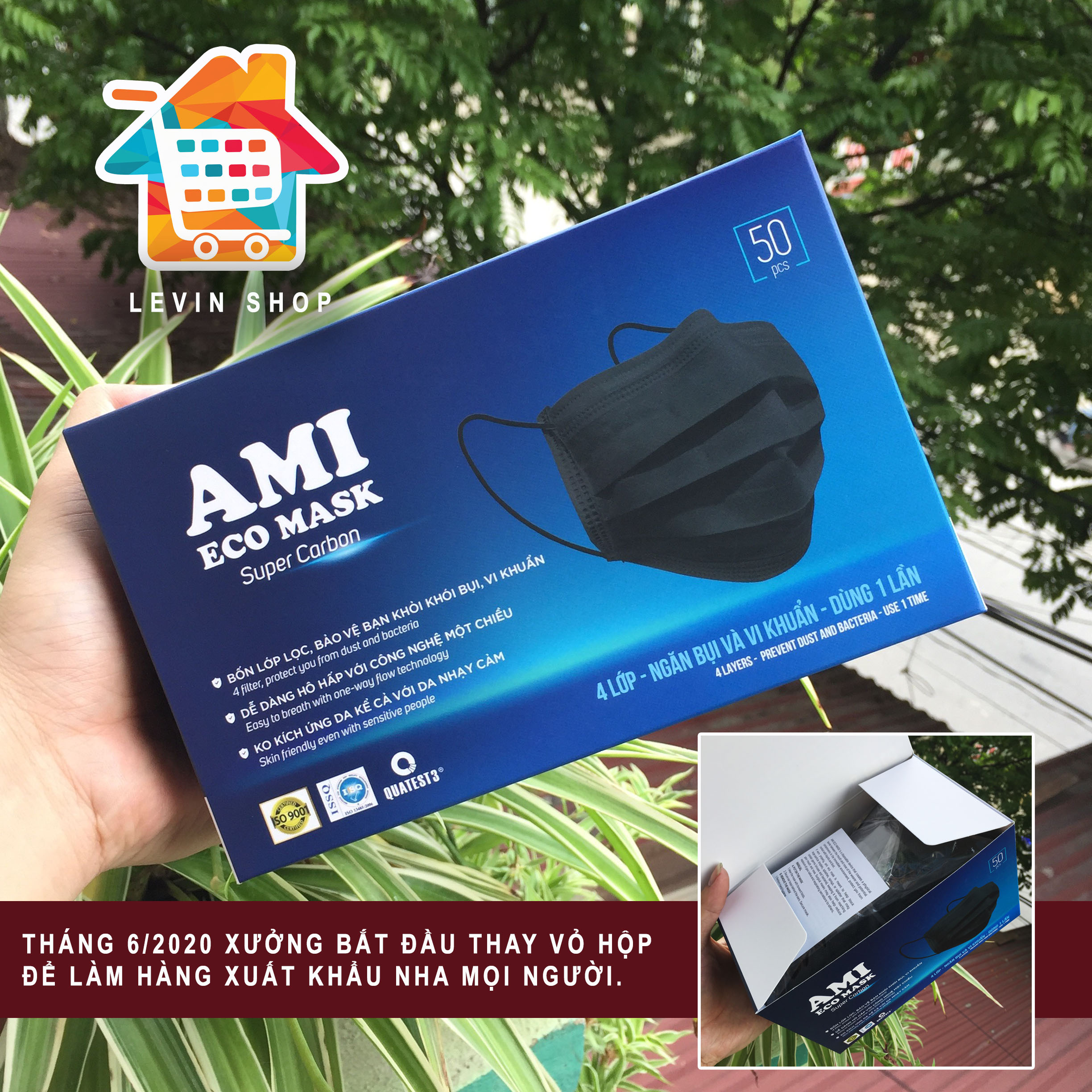 [Hộp 50 chiếc] [4 lớp] [Màu đen] Khẩu trang y tế Ami