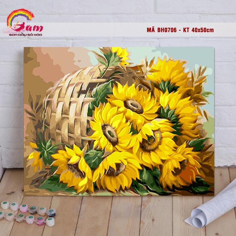 Tranh tự tô màu sơn dầu số hóa DIY Có khung các loại hoa - Mã BH0706 Giỏ hoa hướng dương Tranh Trang trí Phòng khách sang trọng Làm quà tặng Giảm Stress