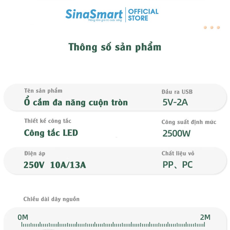 Ổ cắm điện đa năng có cổng sạc USB và Type C cuộn tròn thông minh bảo vệ dây chống giật cao cấp hàng tiêu chuẩn