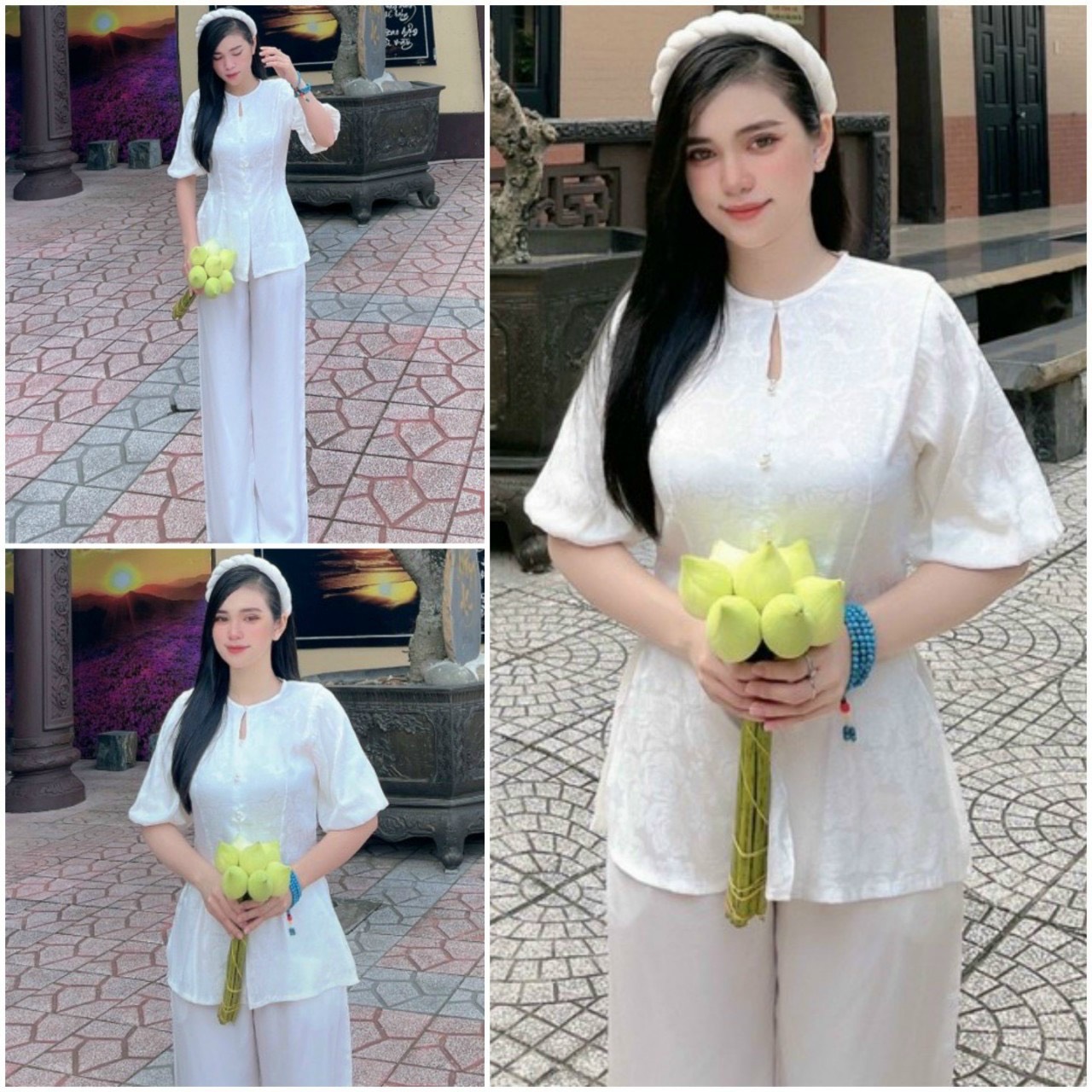 Áo bà ba an huy lụa gấm tay phồng