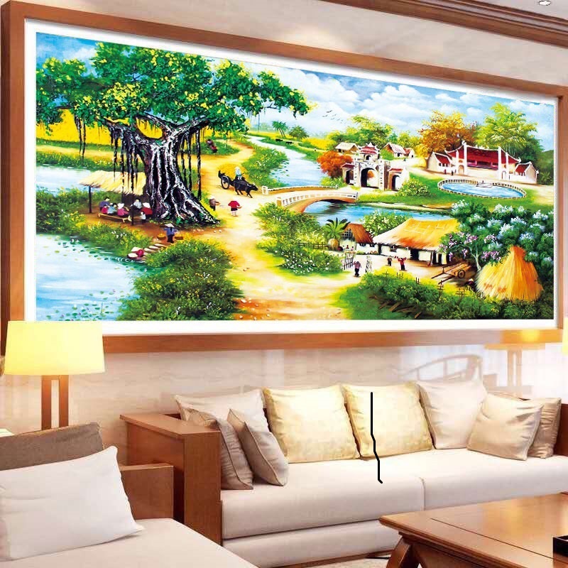 Tranh thêu làng quê 199x112cm