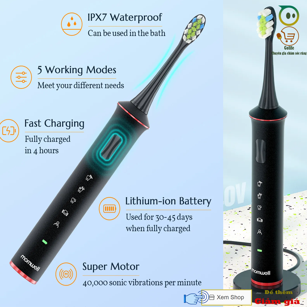 BAO XỊN bàn chải điện cao cấp chính hãng Mornwell T26 model 2024 và Golink