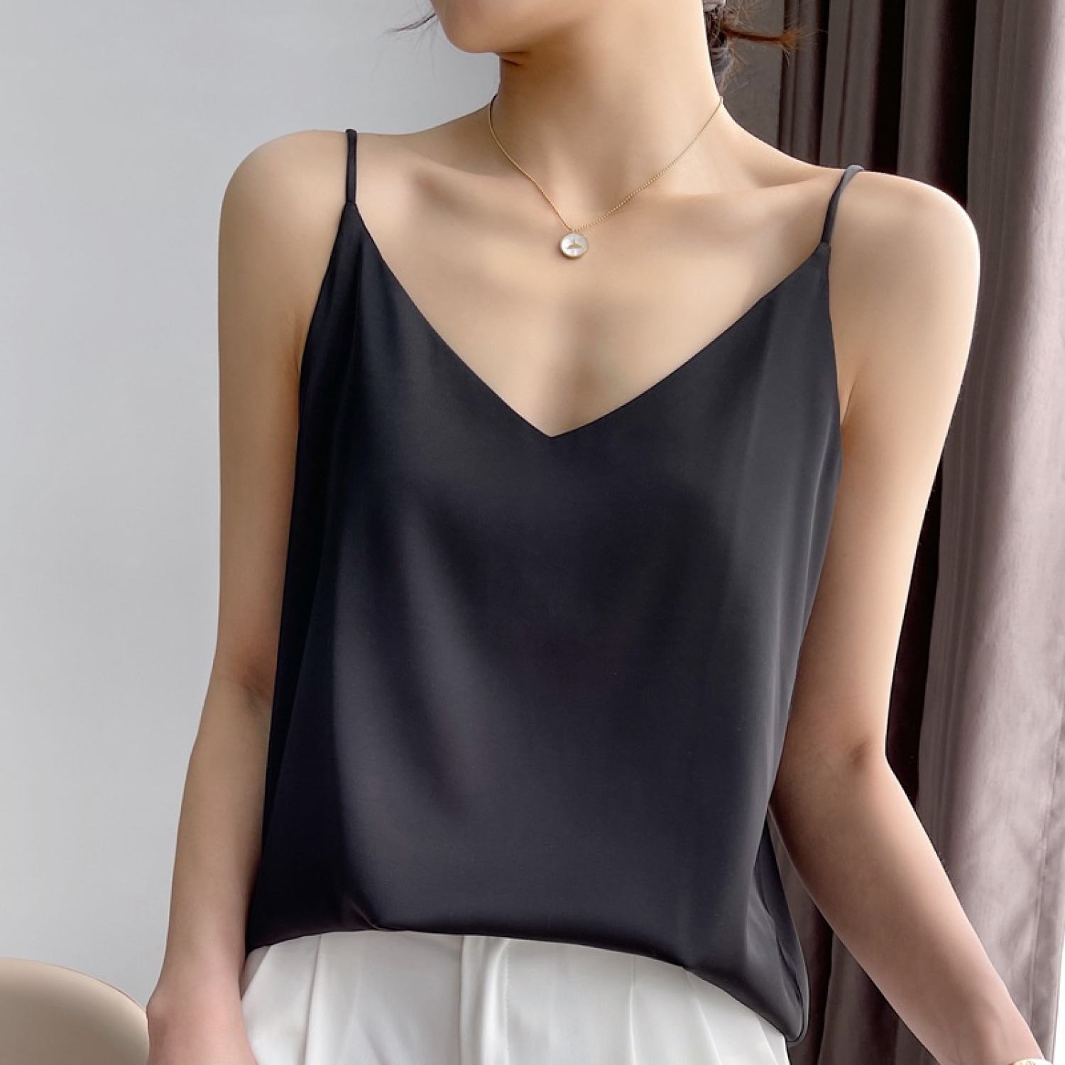 Áo hai dây bigsize cổ tim chất vải phi lụa màu pastel CRA071