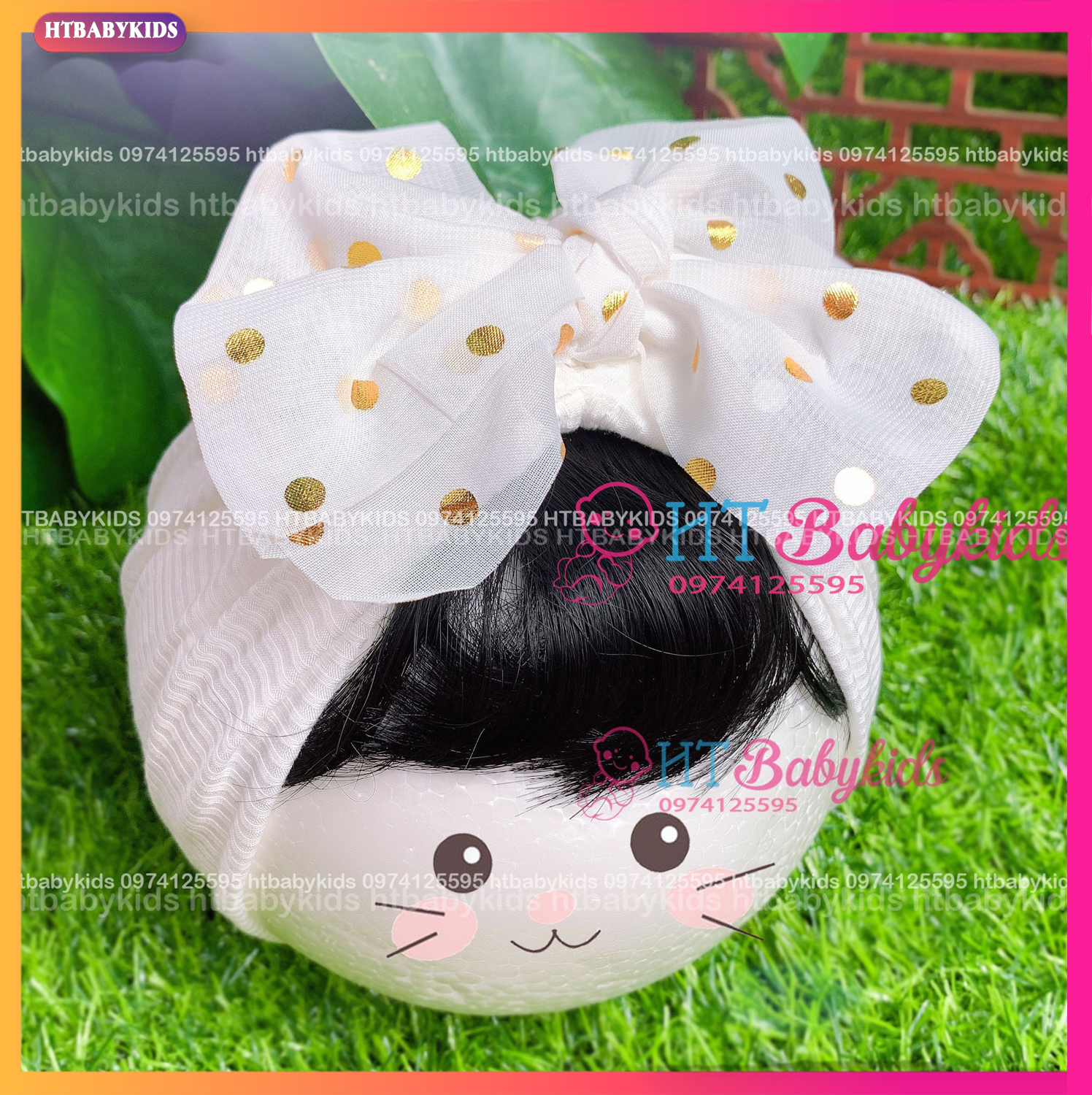 Tuban tóc giả cho bé gái trắng bi nơ xinh