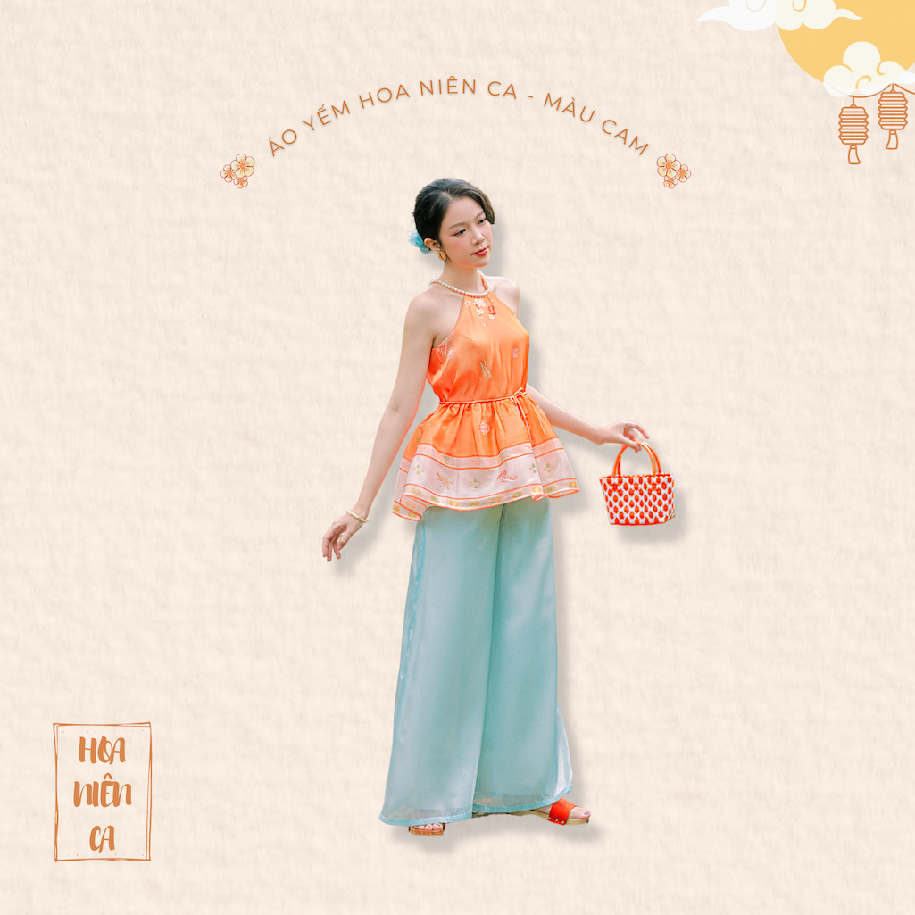 Sumire Store Áo yếm xòe organza Hoa Niên Ca - Cam