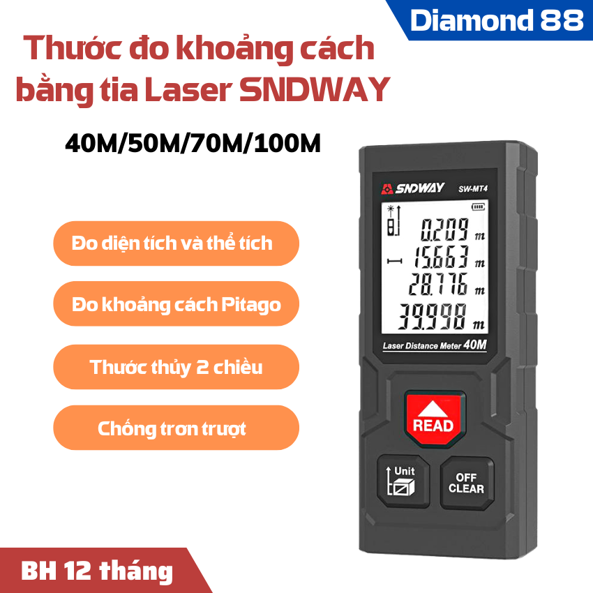 Máy đo laser xây dựng,thước đo lazer đa năng,máy đo khoảng cách,may đo khoảng cach,thuoc do dien tử laser,thước lăn đo đường,Thước đo khoảng cách bằng tia laser SNDWAY SW-M100 cự ly 100m GX-868A