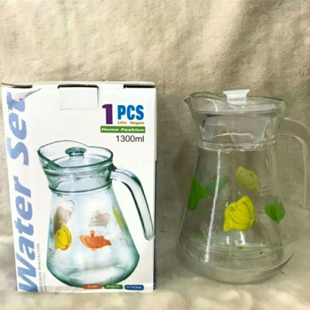Bình đựng nước thủy tinh 1300ml họa tiết dáng eo , tròn