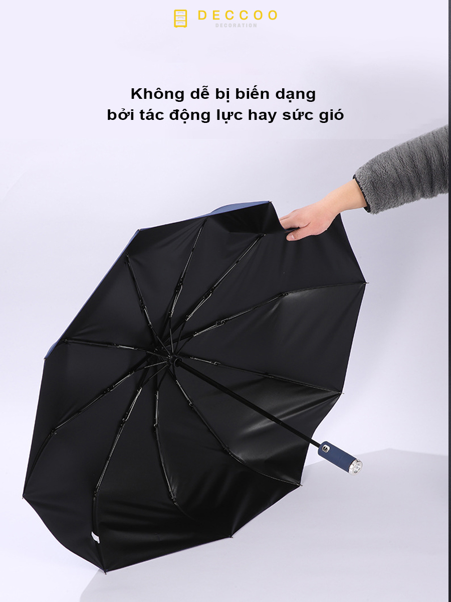 Dù Gấp Gọn Có Đèn Pin Đi Đêm, Ô Che Mưa Che Nắng 10 Nan Nút Mở Tự Động, Ô Gấp Gọn Chống Lật Kích Thước To.
