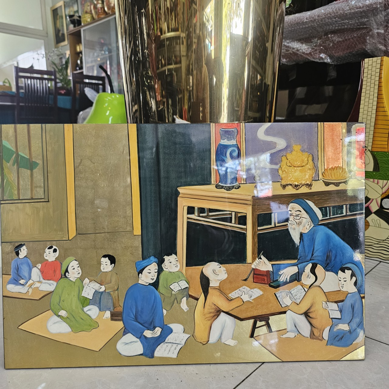 Tranh sơn mài cao cấp Thầy đồ dạy học 40x60 cm