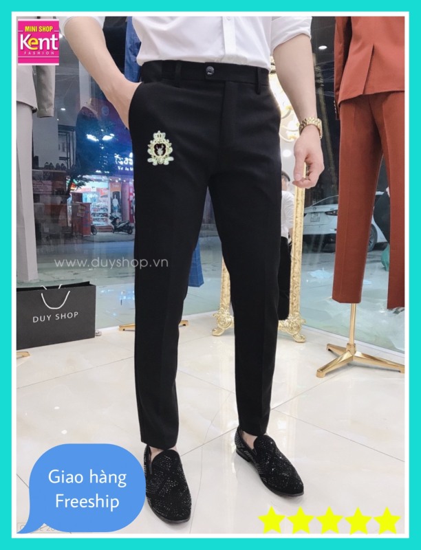 Quần Tây Đen Họa Tiết Thêu Dáng ôm ống bó vải chống nhăn mẫu mới