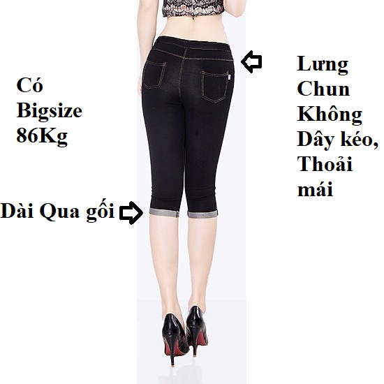 Quần Legging Lửng Nữ Vải Thun Giả JEan cao cấp Co Giãn Tốt Dày dặn, Lưng Chun, Có siêu Big size tới 90Kg cho người mập