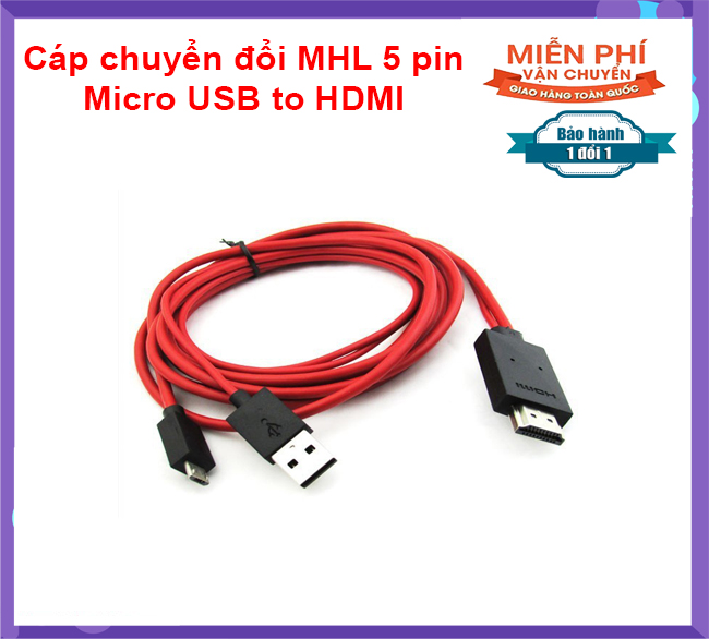 Cáp chuyển đổi mhl 5 pin micro usb to hdmi kết nối điện thoại android với tv
