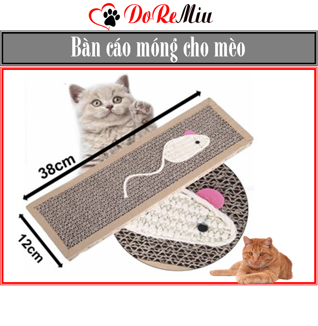 Doremiu- Bàn cào móng cho mèo Loại Chữ nhật dẹt mỏng bằng giấy cứng in