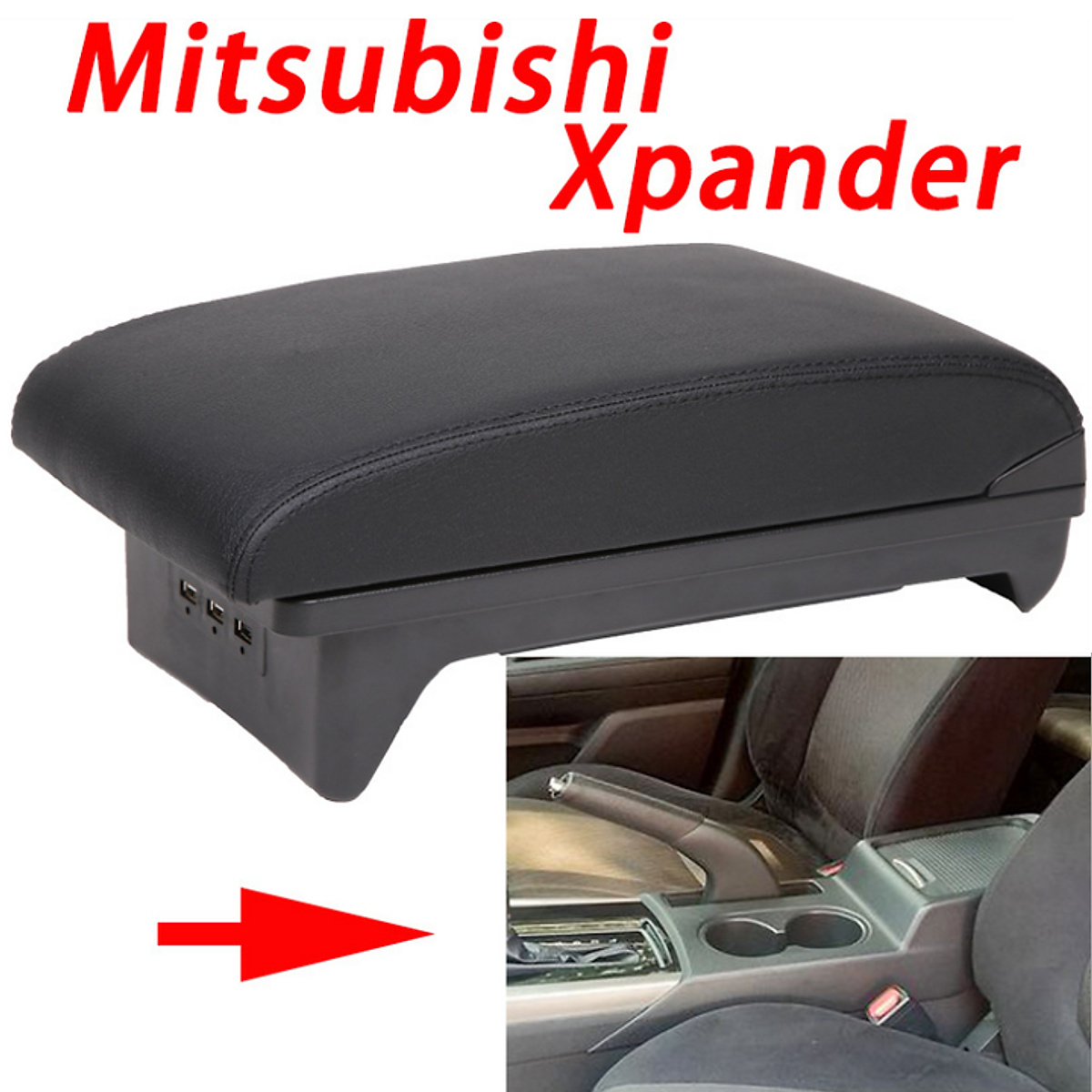 Bệ Tỳ Tay Xpander Mitsubishi Mẫu Mới,Bệ Thấp Tiện Lợi Tích Hợp 3 Cổng USB