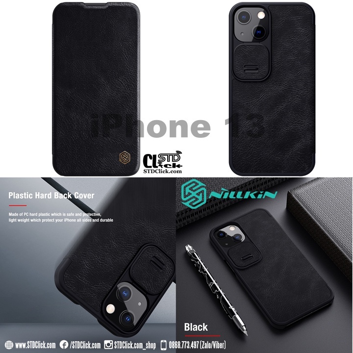 Bao da iphone 13 pro max - 13 pro - 13 nillkin qin bảo vệ camera chính hãng