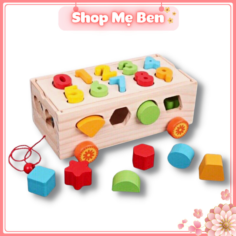 Baby wooden drop car figures color difference and figures counting geometry block children thinking developing educational wooden toys