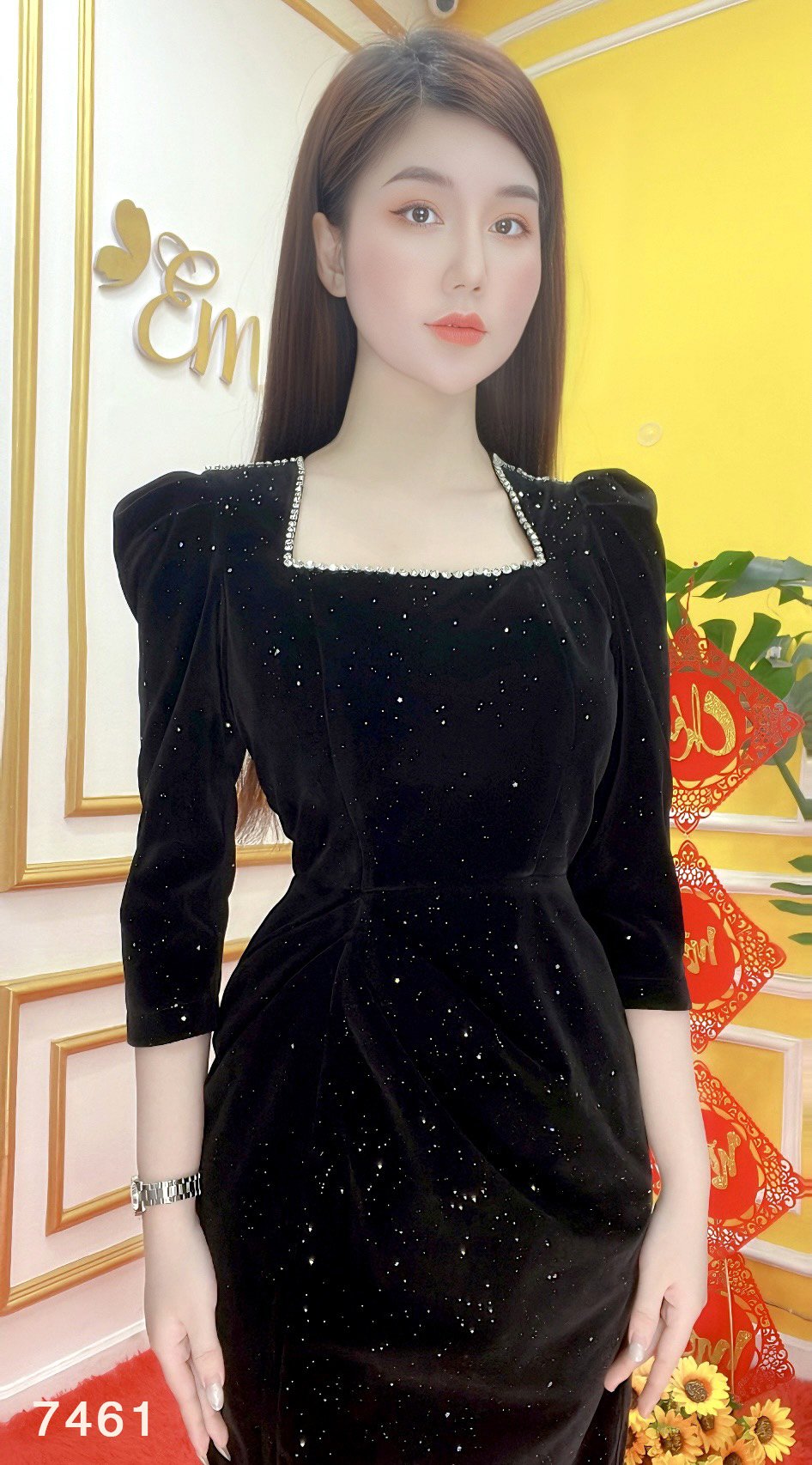 Đầm EMY EM7461 Body A Nhung Đen