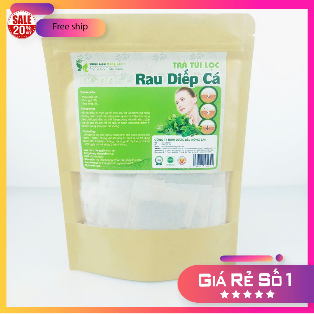 Trà Túi Lọc Diếp Cá túi zip 90g - (Giải độc cơ thể, điều trị mụ.n và tốt cho da, kiểm soát cân nặng hiệu quả, tốt với bệnh đái tháo đường, tăng sức đề kháng & hệ miễn dịch,...) Thành phần: