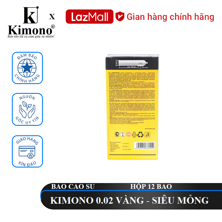 [ KIMONO ] Bao cao su Kimono 0.02 Vàng 12 bao - Siêu Mỏng