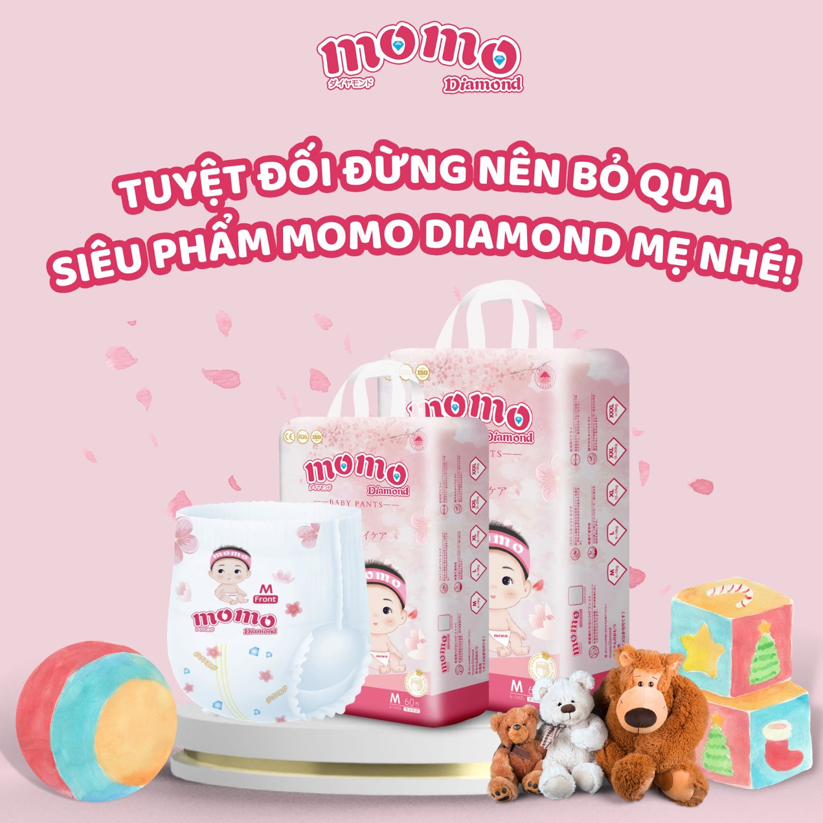 COMBO 2 BỊCH Bỉm tã dán/quần MOMO DIAMOND ORGANIC