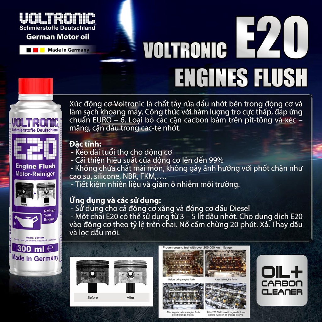 CHÍNH HÃNG Dung dịch súc rửa động cơ VOLTRONIC E20 ENGINE FLUSH 1L - chiếc