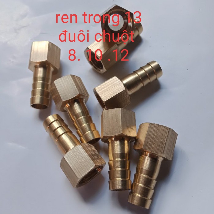 Ren trong 13mm (1/4) đuôi chuột nối ống mềm phi 6, 8 , 10, 12mm(đồng thau)