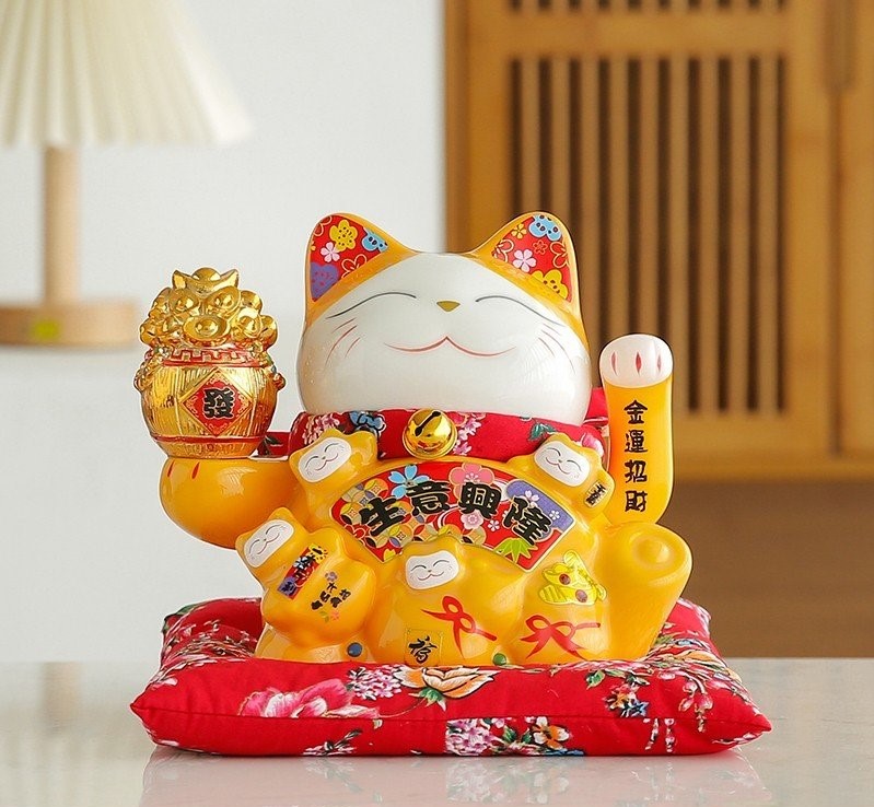 Mèo thần tài Đại Cát Đỏ Vàng May Mắn