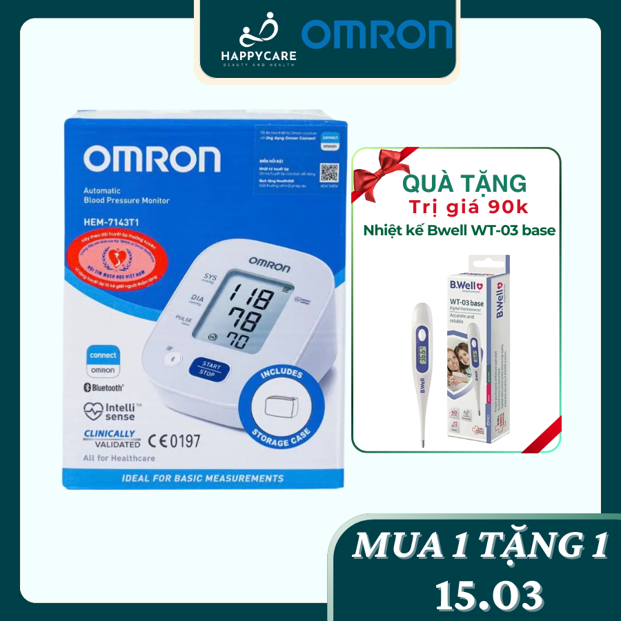 [Chính hãng] Máy Đo Huyết Áp Tự Động Omron Hem-7143T1