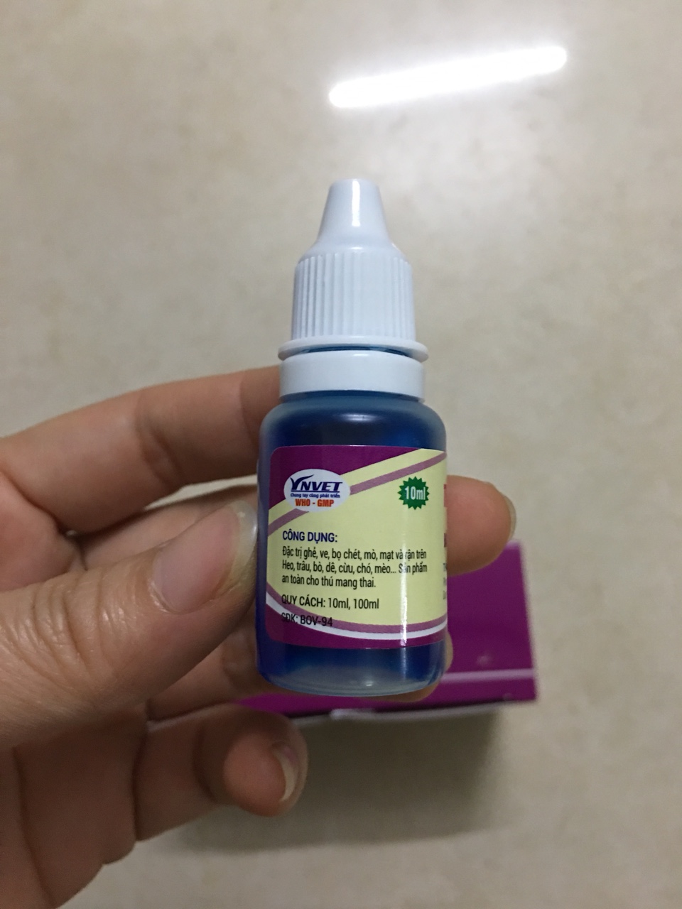 Thuốc diệt ve, rận, ghẻ, mò, mạt, rận (kẻ sống lưng, 10ml)