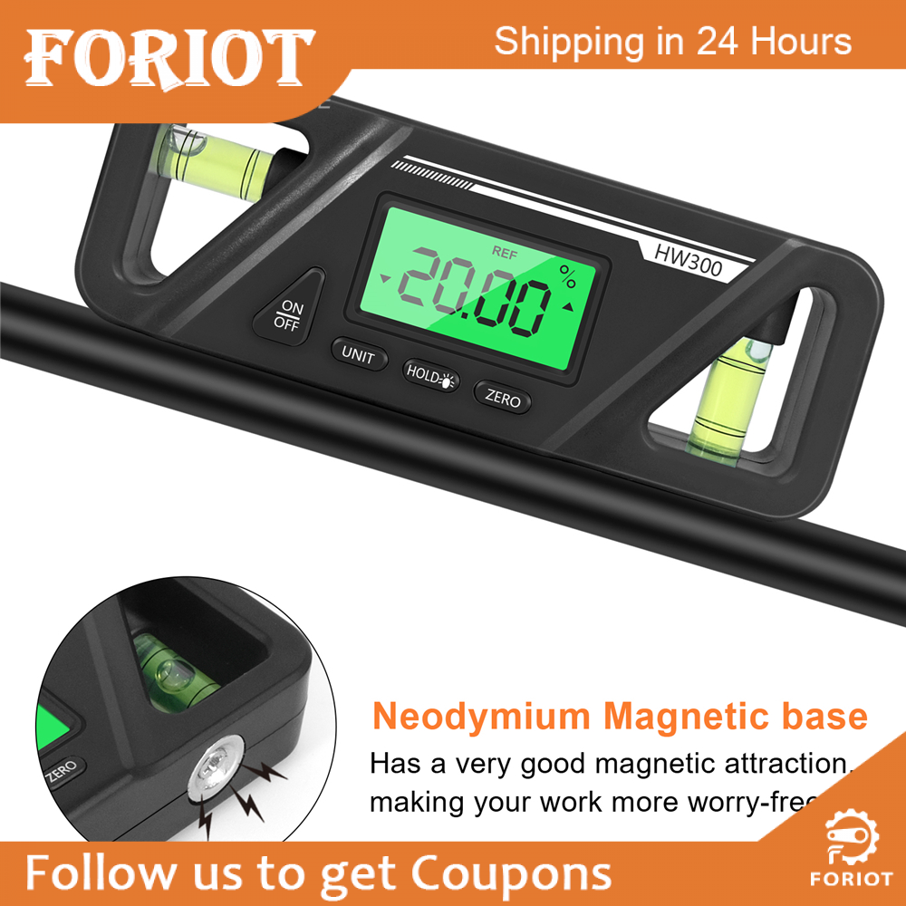 Foriot HW-300 90 Degree Ruler Digital Display Inclinometer Level Meter Protractor Angle Meter Digital Protractor Inclinometer Level Meter Goniometer Measuring Inclinometer Magnet