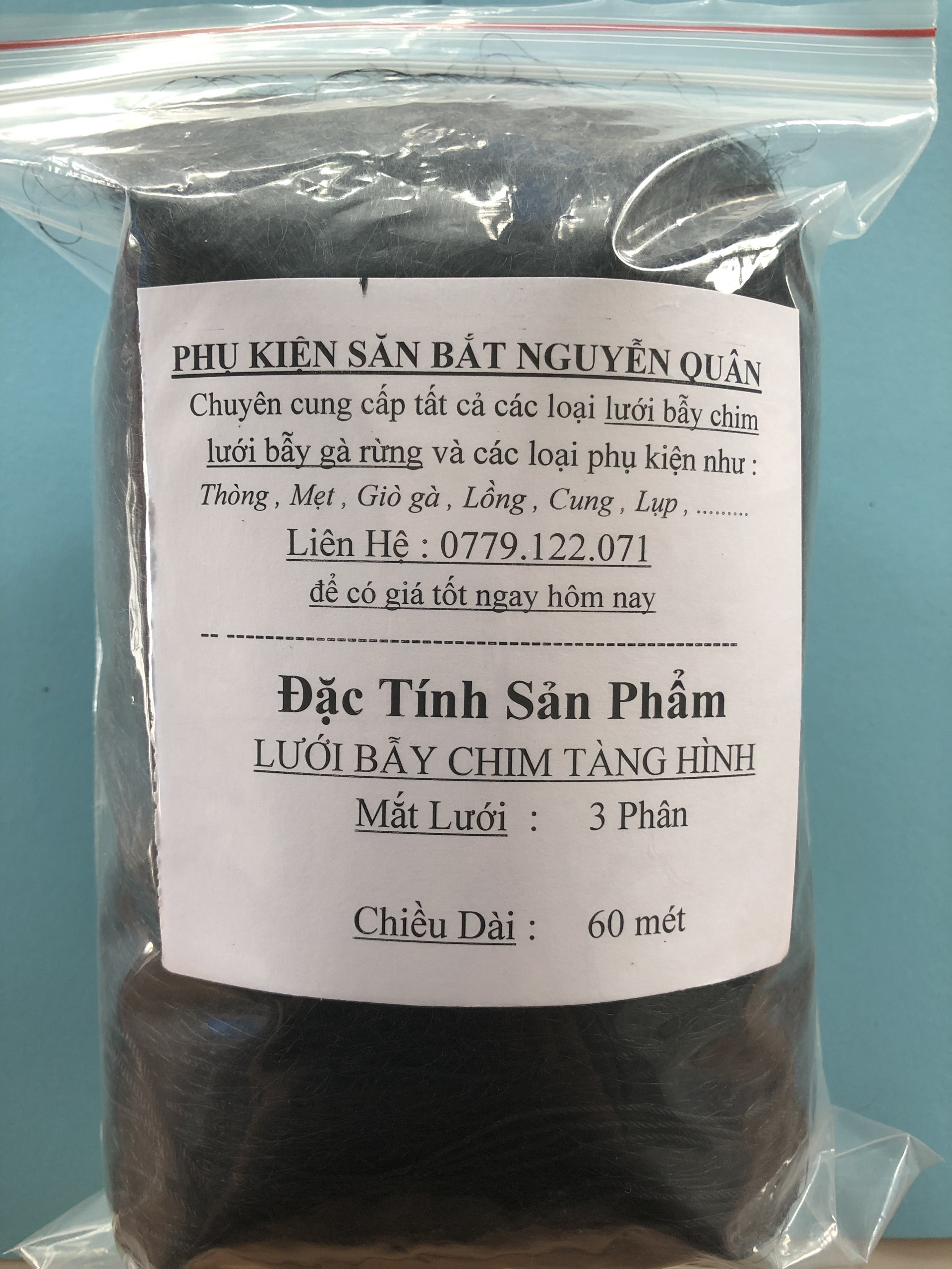 60 mét lưới tàng hình bắt chim ri , chim sẻ, chim sâu, chim ăn lúa phá hoại mùa màng, mắt lỗ 3 phân chiều cao 5 mét , 5 dây 4 túi đã làm sẵn!