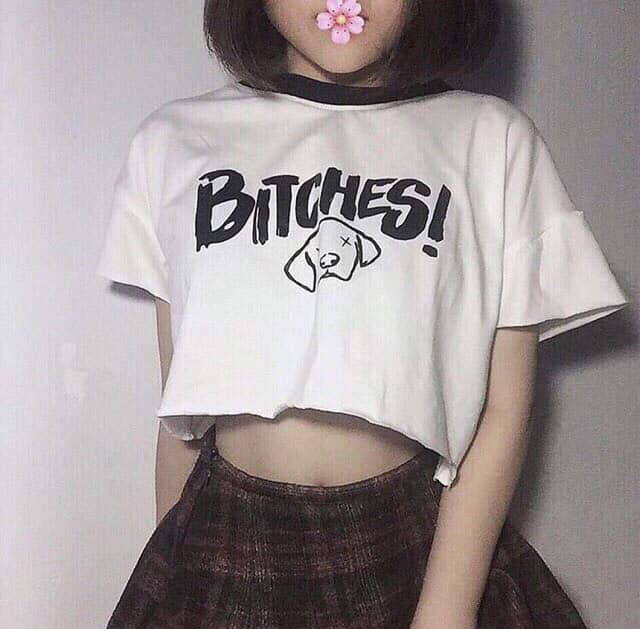 [HCM]Áo croptop nữ in hình BITCHES cực hot