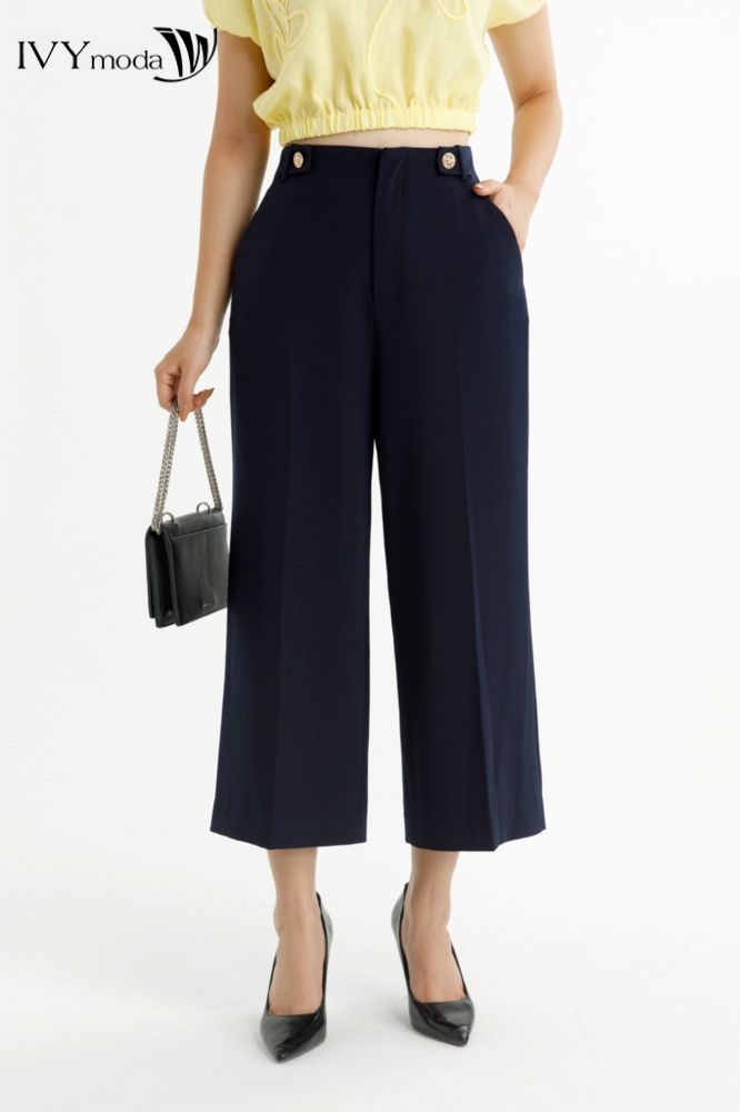 [DUY NHẤT 8.3 - VOUCHER 90K ĐƠN 599K] Quần suông cạp phối khuy IVY moda MS 22M7613