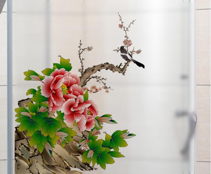 [HCM]Decal Dán Kính Cao Cấp - Cành Mẫu Đơn đỏ ( 60x58 )-DK7082