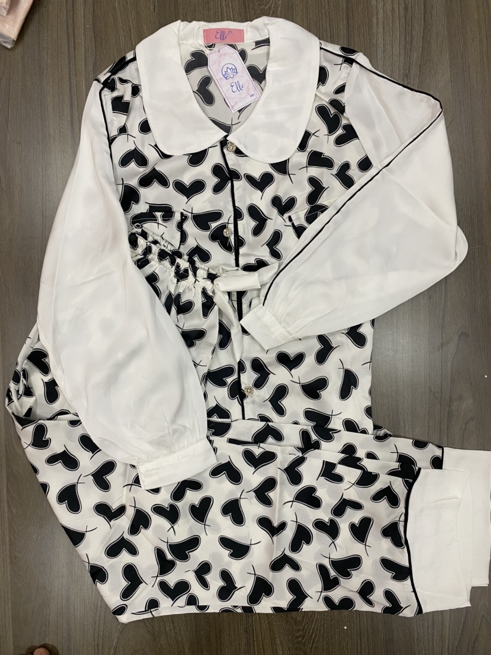 (Kèm Ảnh Thật) Đồ Bộ Pijama Hình Trái Tim Lụa Satin Cao Cấp