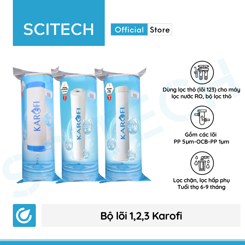 [HCM]Bộ lõi số 123 máy lọc nước Karofi (Lõi PP 5 micron-OCB-PP 1 micron) - Dùng cho tất cả máy lọc nước RO (Kangaroo Karofi Geyser Mutosi Daikiosan Sunhouse)